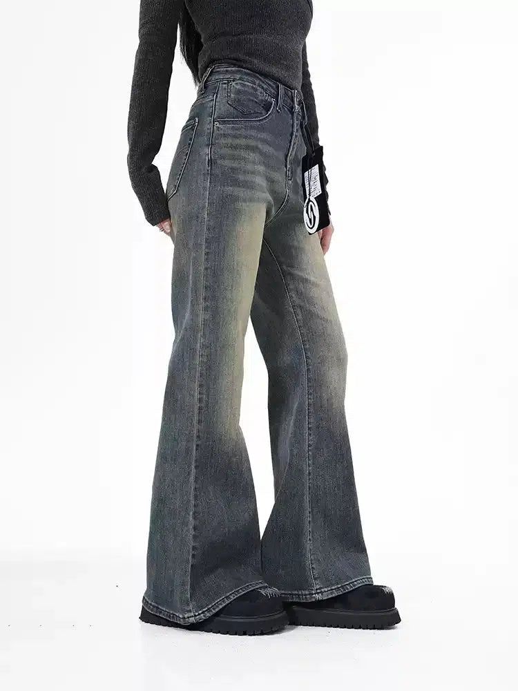 Lazy High Waist Faded Thigh Jeans-korean-fashion-Jeans-Lazy's Closet-OH Garments