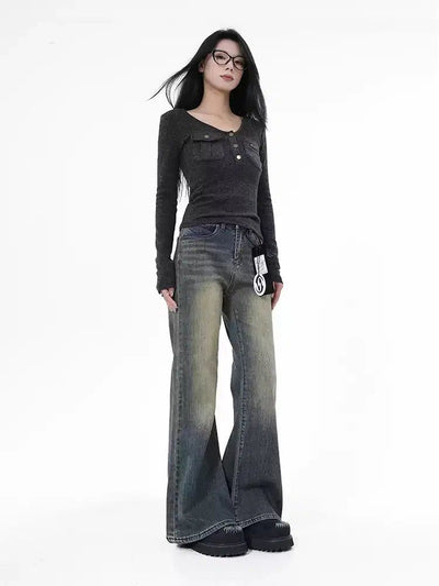 Lazy High Waist Faded Thigh Jeans-korean-fashion-Jeans-Lazy's Closet-OH Garments