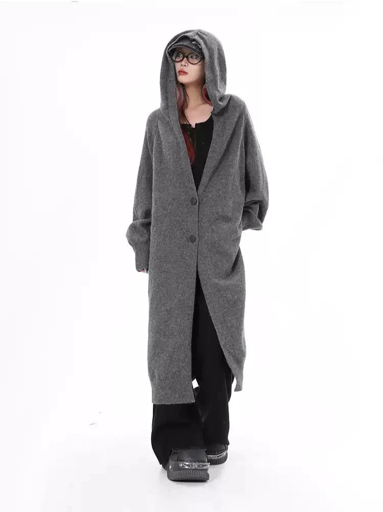 Lazy Hooded Knit Long Cardigan-korean-fashion-Cardigan-Lazy's Closet-OH Garments