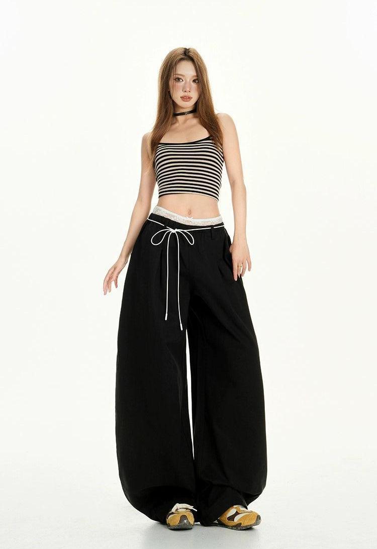 Lazy Low Waist Loose Fit Pants-korean-fashion-Pants-Lazy's Closet-OH Garments