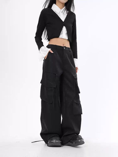 Lazy Multi Pockets Wide Cargo Pants-korean-fashion-Pants-Lazy's Closet-OH Garments