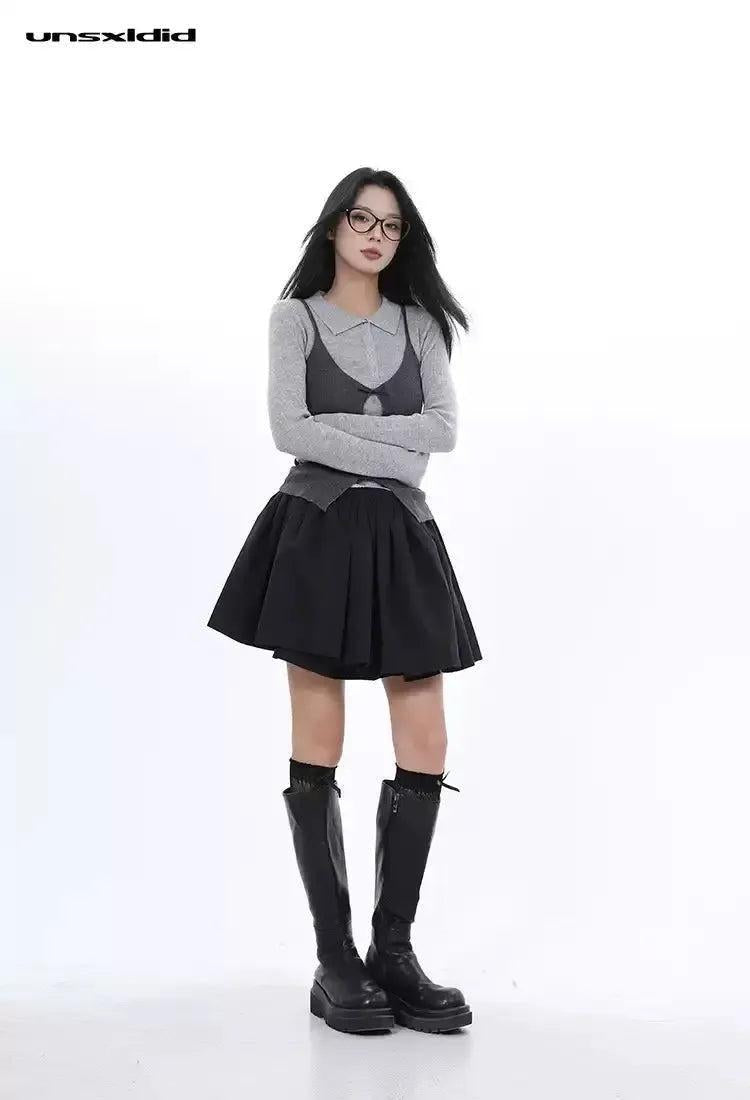 Lazy Plated Versatile Color Skirt-korean-fashion-Skirt-Lazy's Closet-OH Garments