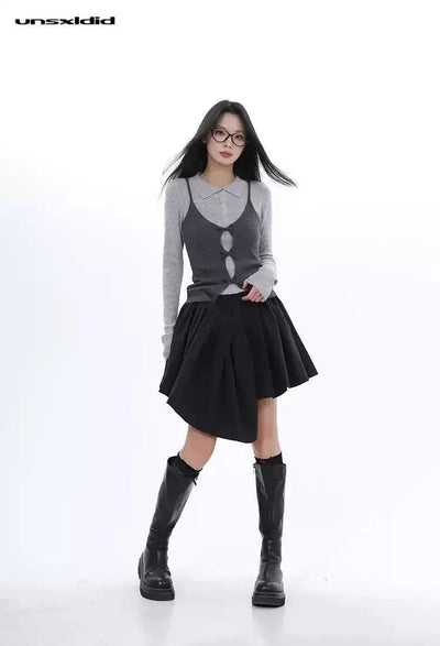 Lazy Plated Versatile Color Skirt-korean-fashion-Skirt-Lazy's Closet-OH Garments