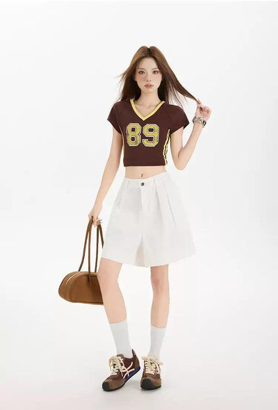 Lazy Pleated & Stitiched Denim Shorts-korean-fashion-Shorts-Lazy's Closet-OH Garments