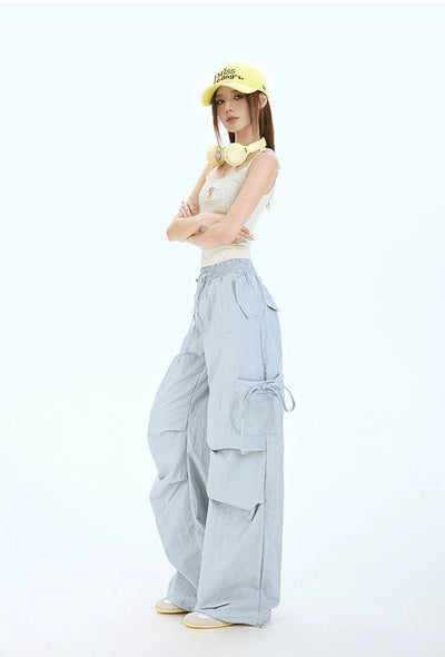 Lazy Pleated Tie-Up Cargo Pants-korean-fashion-Pants-Lazy's Closet-OH Garments