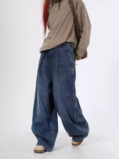 Lazy Pleated Wide Leg Jeans-korean-fashion-Jeans-Lazy's Closet-OH Garments