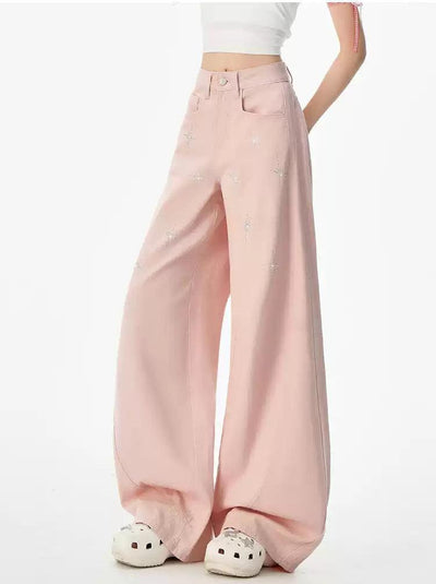 Lazy Rhinestoned Curved Cut Jeans-korean-fashion-Jeans-Lazy's Closet-OH Garments