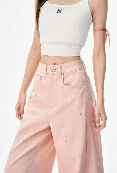 Lazy Rhinestoned Curved Cut Jeans-korean-fashion-Jeans-Lazy's Closet-OH Garments