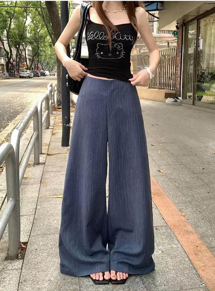 Lazy Striped Drape Wide Pants-korean-fashion-Pants-Lazy's Closet-OH Garments