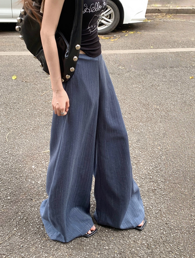 Lazy Striped Drape Wide Pants-korean-fashion-Pants-Lazy's Closet-OH Garments