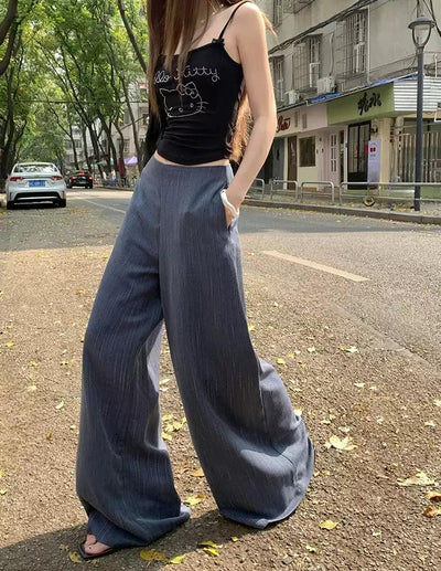 Lazy Striped Drape Wide Pants-korean-fashion-Pants-Lazy's Closet-OH Garments