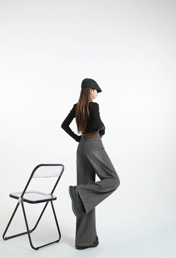 Lazy Striped Pattern Wide Leg Jeans-korean-fashion-Jeans-Lazy's Closet-OH Garments