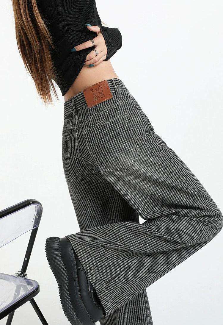 Lazy Striped Pattern Wide Leg Jeans-korean-fashion-Jeans-Lazy's Closet-OH Garments