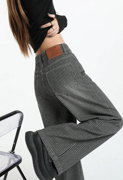Lazy Striped Pattern Wide Leg Jeans-korean-fashion-Jeans-Lazy's Closet-OH Garments