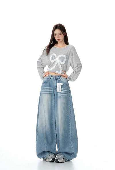 Lazy Structured Faded Loose Fit Jeans-korean-fashion-Jeans-Lazy's Closet-OH Garments