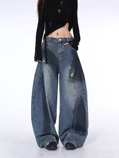 Lazy Thick Smudges Balloon Jeans-korean-fashion-Jeans-Lazy's Closet-OH Garments