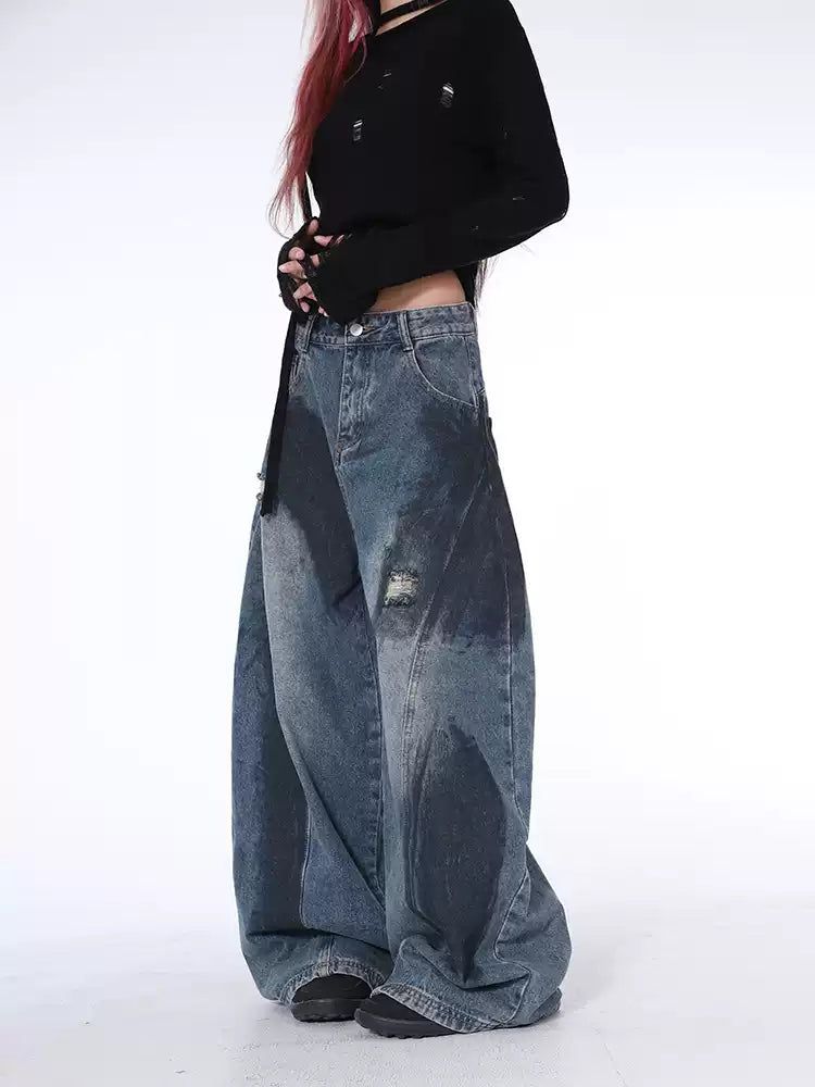 Lazy Thick Smudges Balloon Jeans-korean-fashion-Jeans-Lazy's Closet-OH Garments