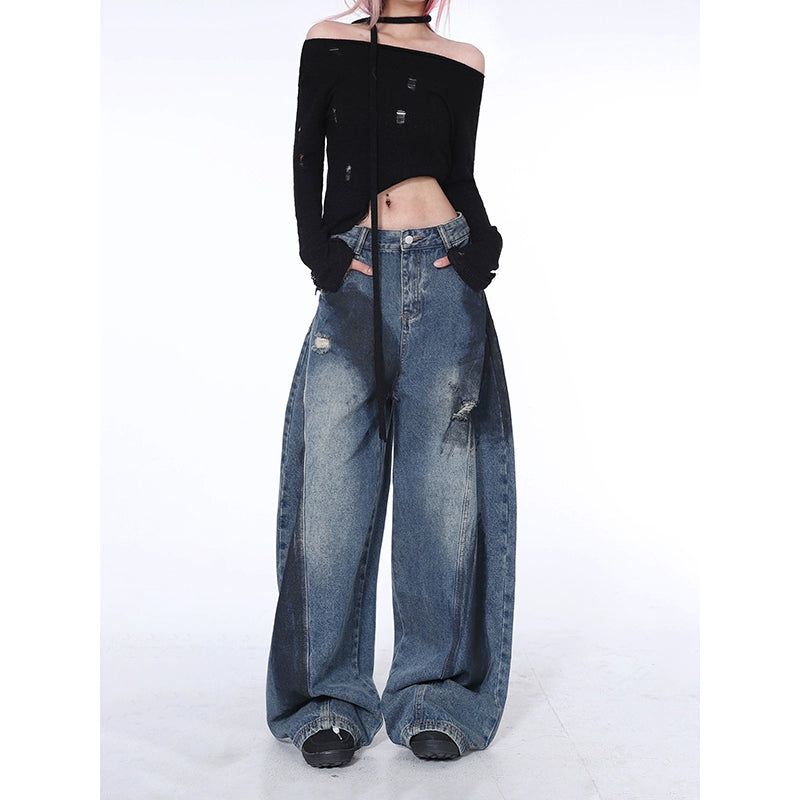 Lazy Thick Smudges Balloon Jeans-korean-fashion-Jeans-Lazy's Closet-OH Garments