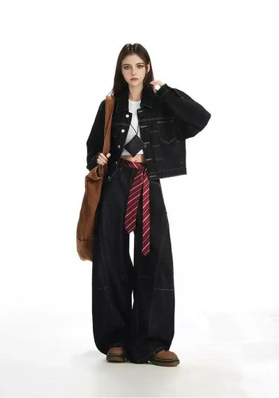 Lazy Topstitching Buttoned Denim Jacket-korean-fashion-Jacket-Lazy's Closet-OH Garments