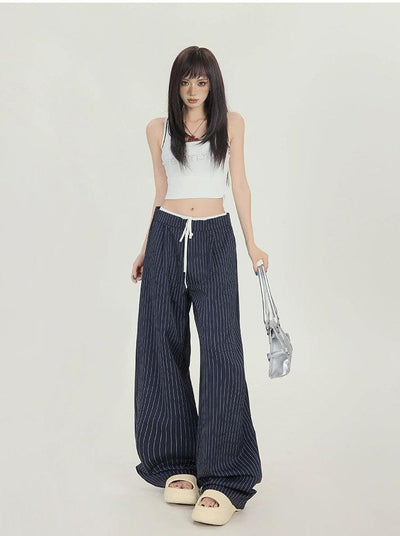 Lazy Vertical Stripes Drawstring Pants-korean-fashion-Pants-Lazy's Closet-OH Garments