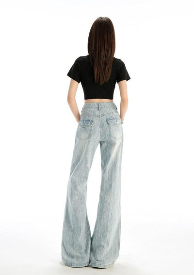 Lazy Vertical Stripes Flared Jeans-korean-fashion-Jeans-Lazy's Closet-OH Garments