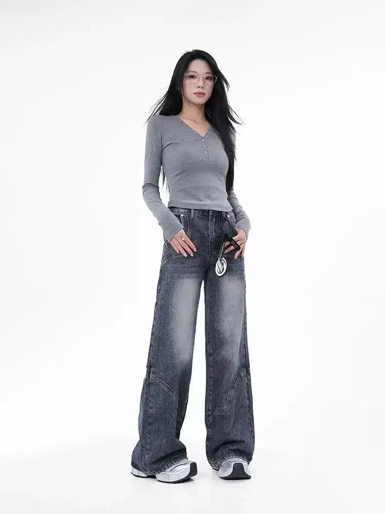 Lazy Washed High Waist Jeans-korean-fashion-Jeans-Lazy's Closet-OH Garments