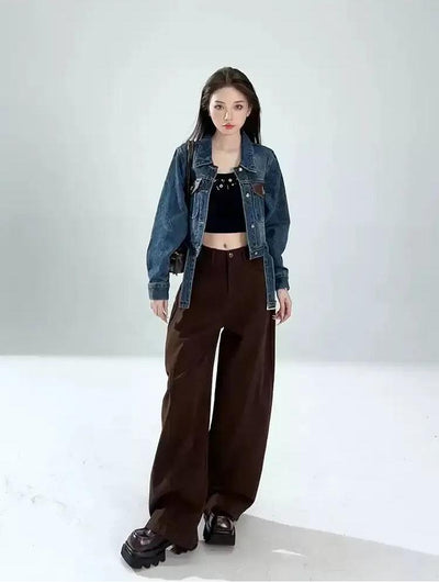 Lazy Washed Leather Flap Pocket Denim Jacket-korean-fashion-Jacket-Lazy's Closet-OH Garments