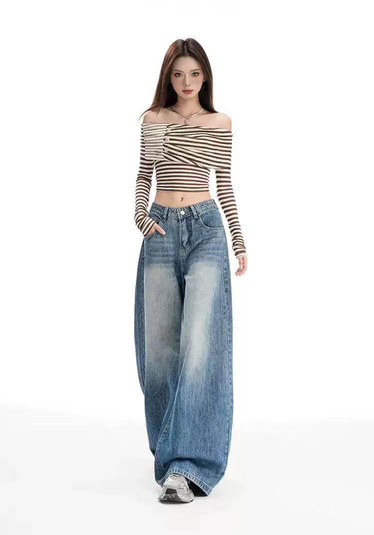 Lazy Wide Cut Faded Jeans-korean-fashion-Jeans-Lazy's Closet-OH Garments