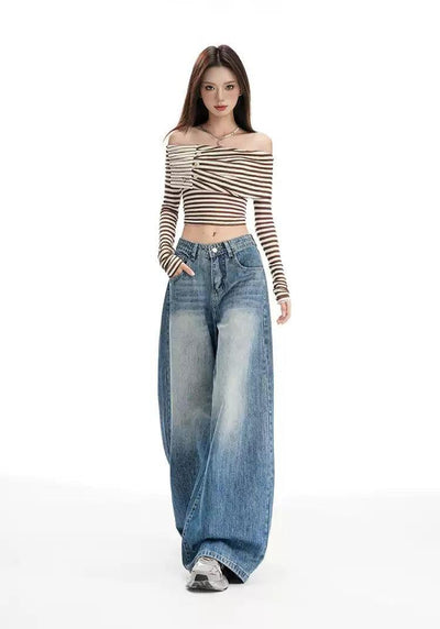 Lazy Wide Cut Faded Jeans-korean-fashion-Jeans-Lazy's Closet-OH Garments