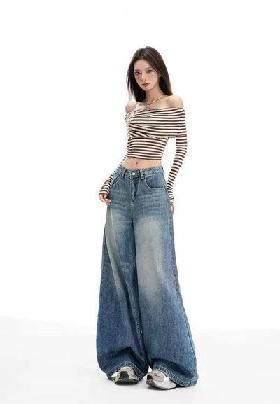 Lazy Wide Cut Faded Jeans-korean-fashion-Jeans-Lazy's Closet-OH Garments