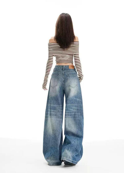 Lazy Wide Cut Faded Jeans-korean-fashion-Jeans-Lazy's Closet-OH Garments