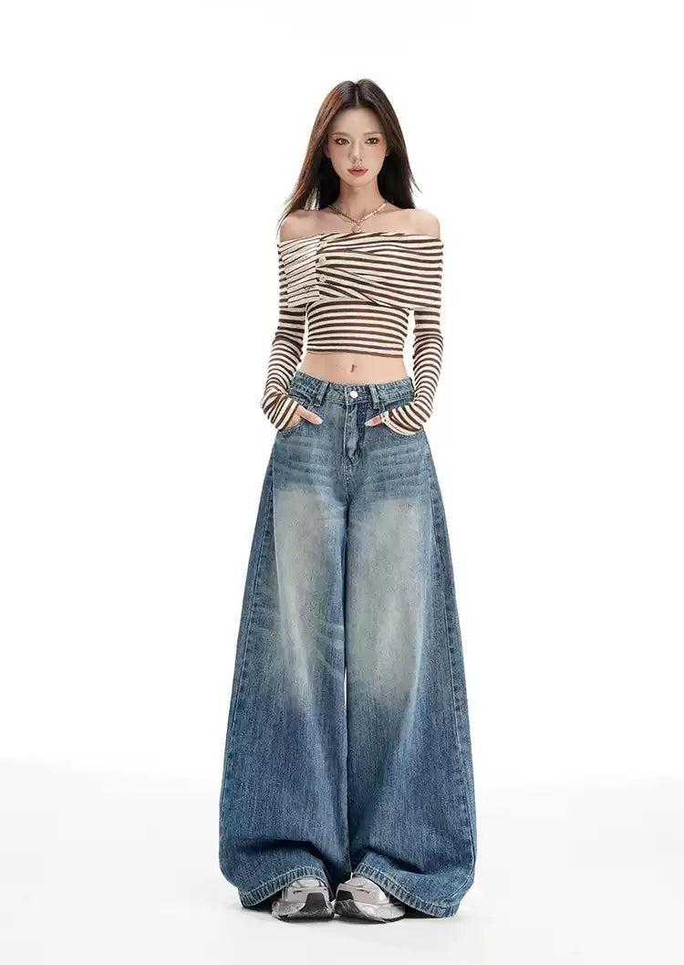 Lazy Wide Cut Faded Jeans-korean-fashion-Jeans-Lazy's Closet-OH Garments
