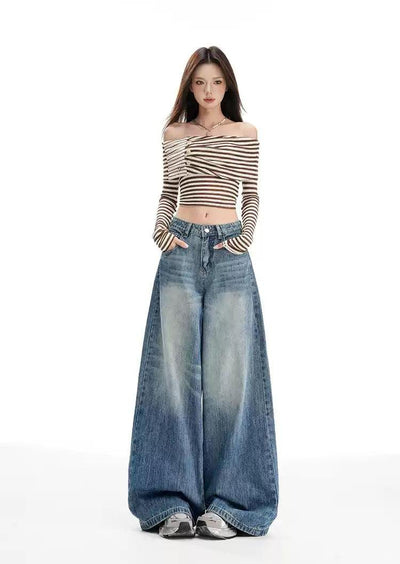 Lazy Wide Cut Faded Jeans-korean-fashion-Jeans-Lazy's Closet-OH Garments