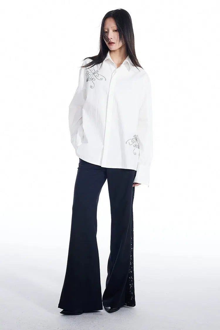 Light Butterfly Embroidery Long Sleeve Shirt-korean-fashion-Shirt-Light's Closet-OH Garments