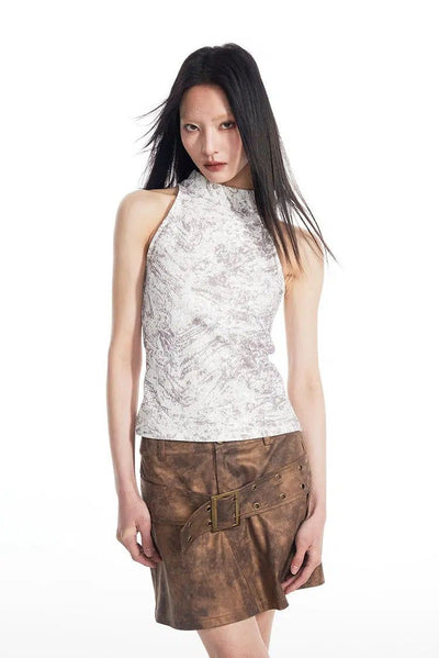 Light Printed Texture Sleeveless Mockneck-korean-fashion-Mockneck-Light's Closet-OH Garments
