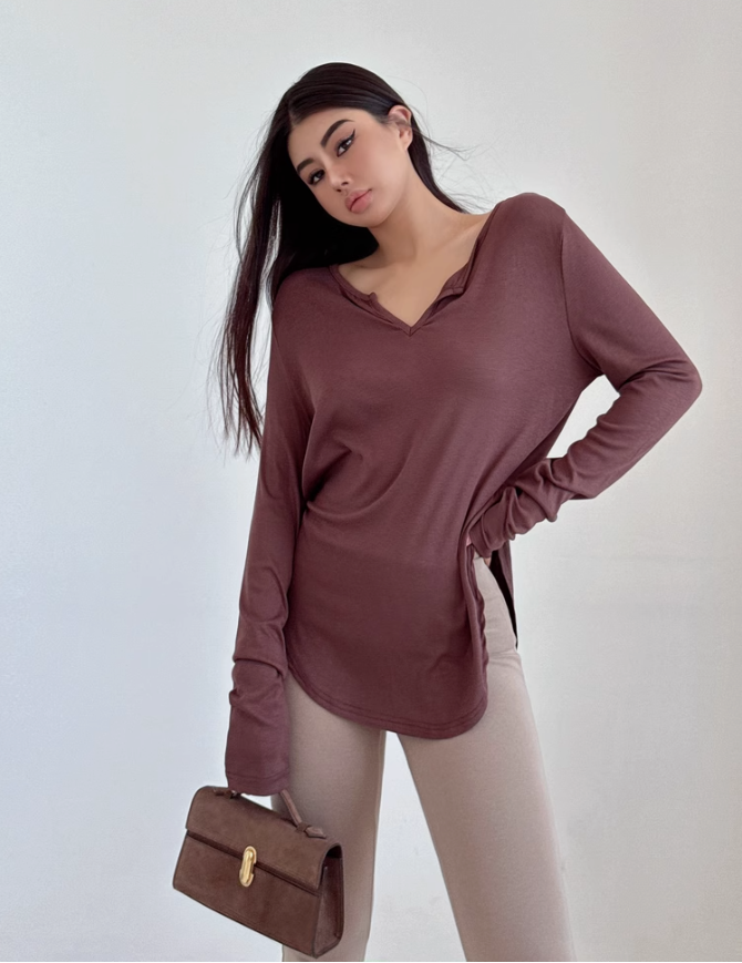 Livia Relaxed Long Sleeve Polo-korean-fashion-Polo-Livia's Closet-OH Garments