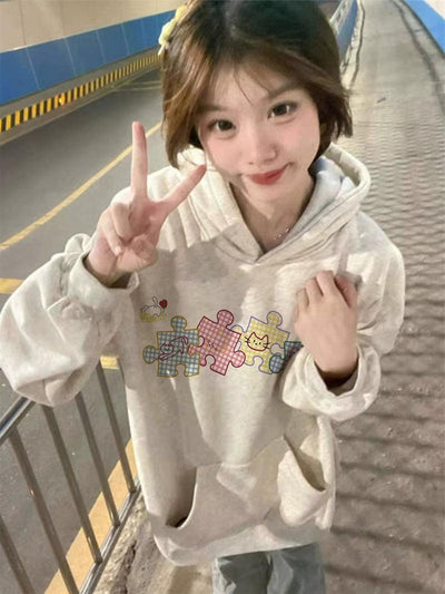 Mina Checkered Puzzle Pieces Hoodie-korean-fashion-Hoodie-Mina's Closet-OH Garments