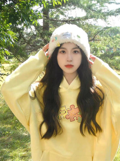 Mina Checkered Puzzle Pieces Hoodie-korean-fashion-Hoodie-Mina's Closet-OH Garments