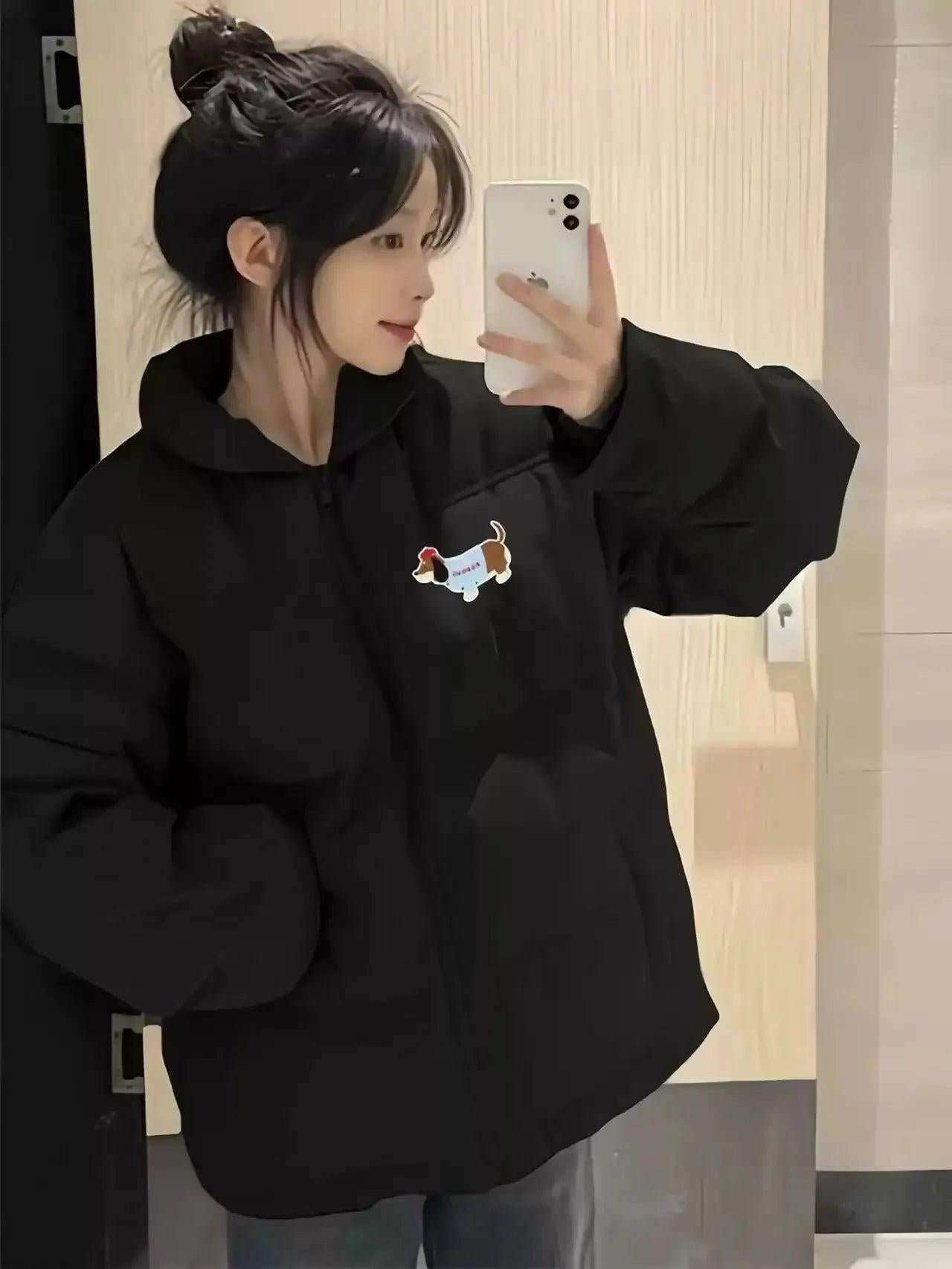 Mina Dog Patch Puffer Jacket-korean-fashion-Jacket-Mina's Closet-OH Garments