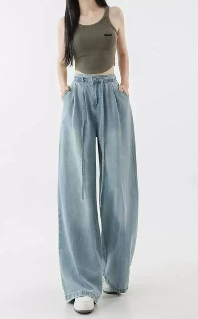 Mina Faded Drawstring Comfy Jeans-korean-fashion-Jeans-Mina's Closet-OH Garments