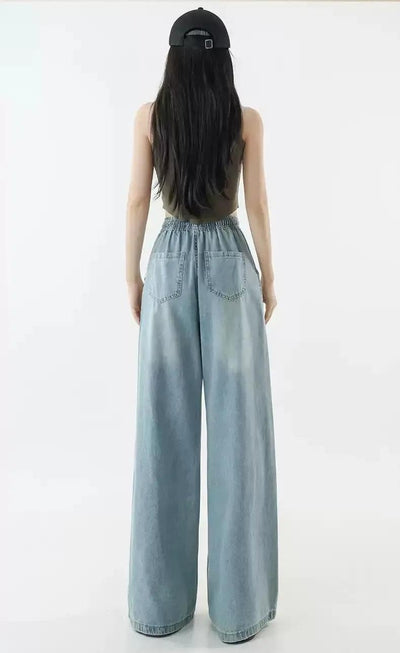 Mina Faded Drawstring Comfy Jeans-korean-fashion-Jeans-Mina's Closet-OH Garments