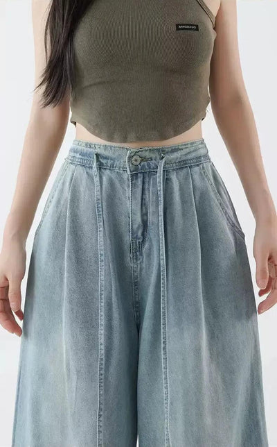Mina Faded Drawstring Comfy Jeans-korean-fashion-Jeans-Mina's Closet-OH Garments