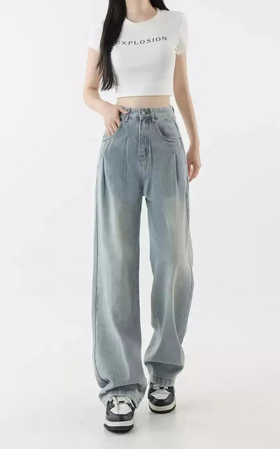 Mina Faded Pleated High Waist Jeans-korean-fashion-Jeans-Mina's Closet-OH Garments