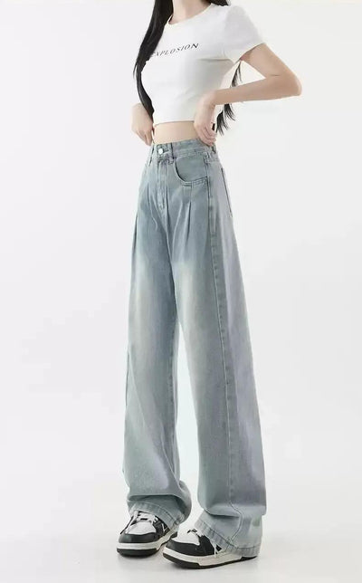 Mina Faded Pleated High Waist Jeans-korean-fashion-Jeans-Mina's Closet-OH Garments