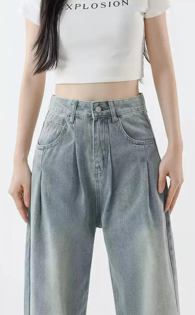 Mina Faded Pleated High Waist Jeans-korean-fashion-Jeans-Mina's Closet-OH Garments