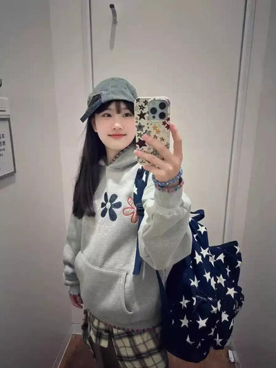 Mina Flower Embroidered Hoodie-korean-fashion-Hoodie-Mina's Closet-OH Garments