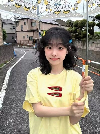 Mina Hair Clips Casual T-Shirt-korean-fashion-T-Shirt-Mina's Closet-OH Garments