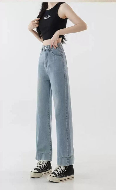 Mina High Waist Faded Straight Jeans-korean-fashion-Jeans-Mina's Closet-OH Garments