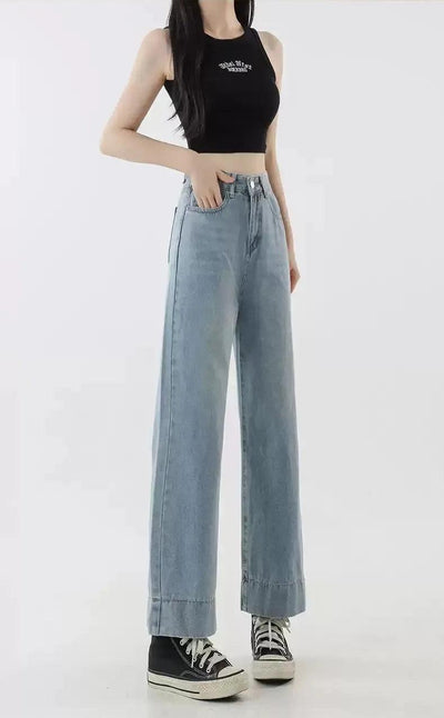 Mina High Waist Faded Straight Jeans-korean-fashion-Jeans-Mina's Closet-OH Garments