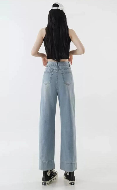 Mina High Waist Faded Straight Jeans-korean-fashion-Jeans-Mina's Closet-OH Garments